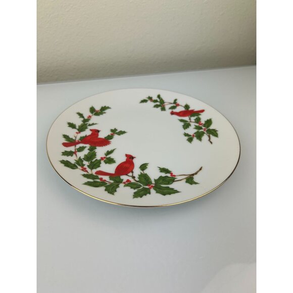 Lefton China Vintage Cardinal Bird Holly Ivy Christmas Holiday Plate Japan 1984 - Picture 13 of 14